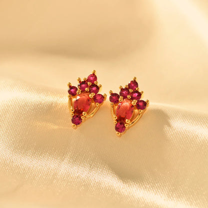 1 Pair Elegant Geometric Inlay Alloy Gem Zircon Ear Studs