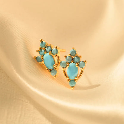 1 Pair Elegant Geometric Inlay Alloy Gem Zircon Ear Studs