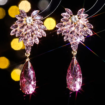 1 Pair Elegant Geometric Inlay Alloy Rhinestones Zircon Drop Earrings