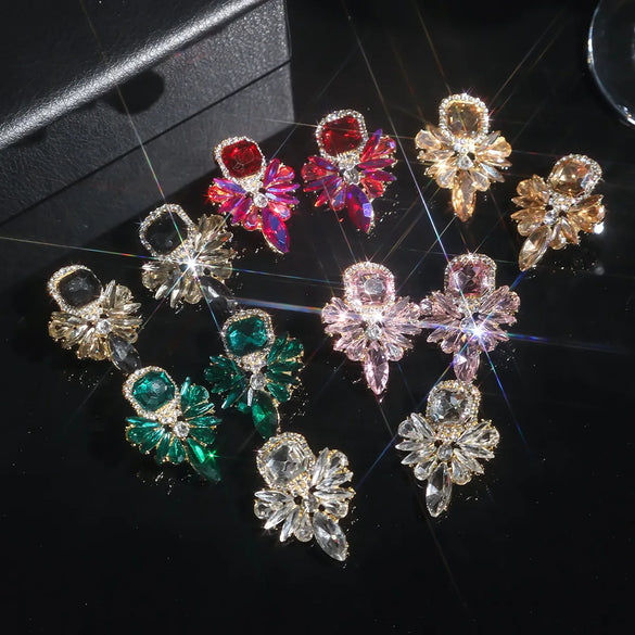 1 Pair Elegant Geometric Inlay Alloy Rhinestones Zircon Drop Earrings