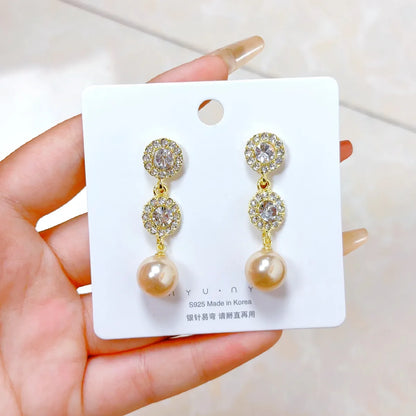 1 Pair Elegant Geometric Inlay Alloy Zircon Drop Earrings