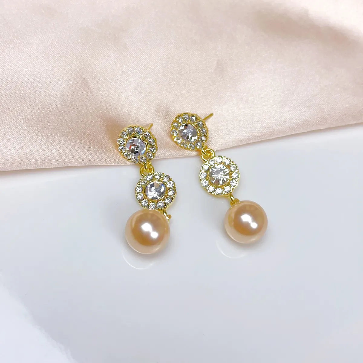 1 Pair Elegant Geometric Inlay Alloy Zircon Drop Earrings