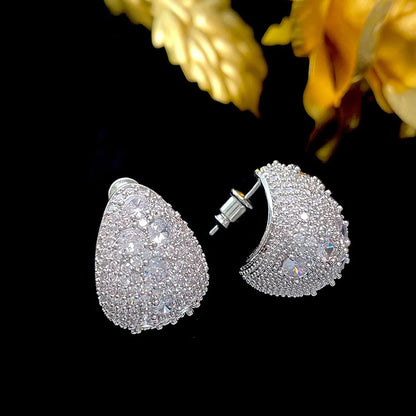 1 Pair Elegant Geometric Inlay Copper Zircon Ear Studs