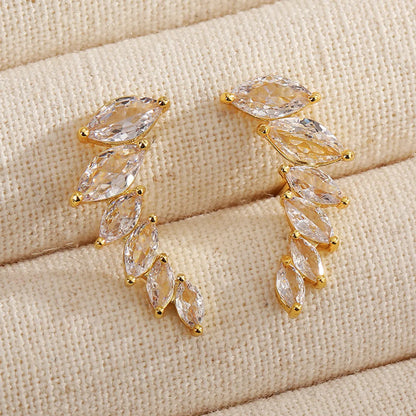 1 Pair Elegant Geometric Inlay Copper Zircon Ear Studs