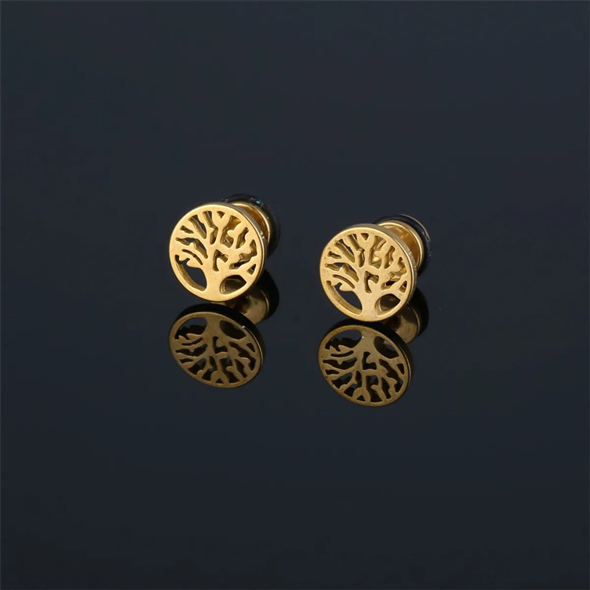 1 Pair Elegant Geometric Life Tree Plating Stainless Steel Ear Studs