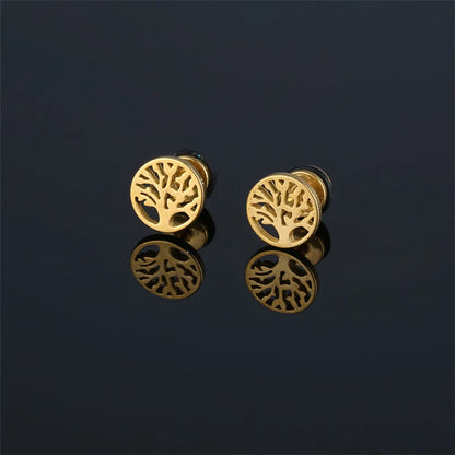 1 Pair Elegant Geometric Life Tree Plating Stainless Steel Ear Studs