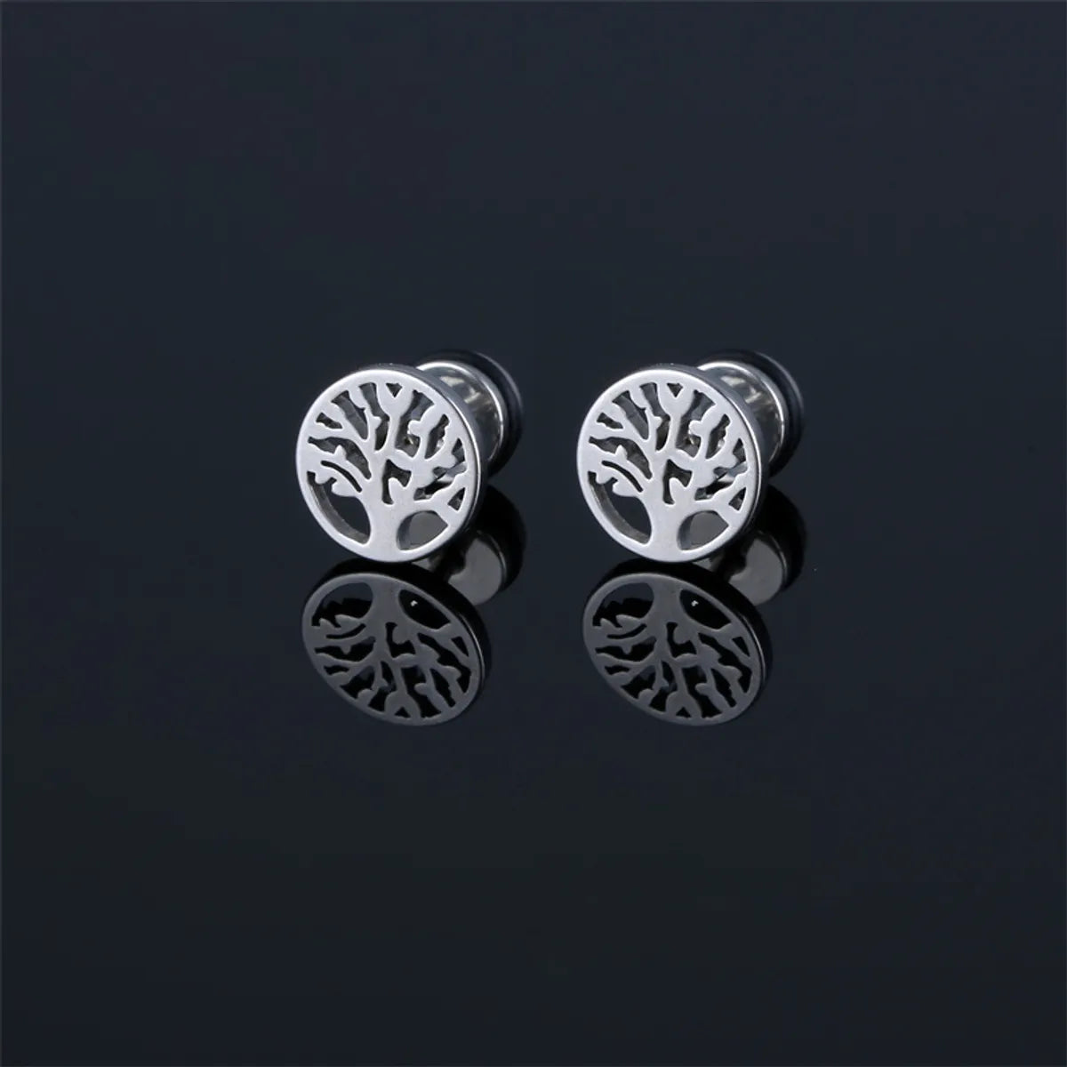 1 Pair Elegant Geometric Life Tree Plating Stainless Steel Ear Studs