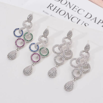 1 Pair Elegant Geometric Plating Copper Zircon White Gold Plated Drop Earrings