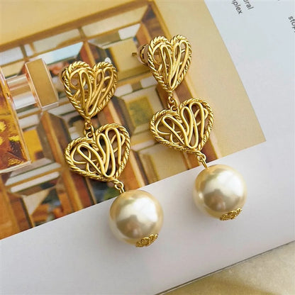 1 Pair Elegant Geometric Plating Inlay Copper Artificial Pearls Rhinestones Drop Earrings