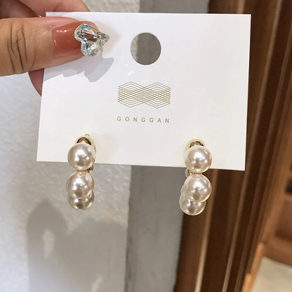 1 Pair Elegant Geometric Plating Inlay Copper Artificial Pearls Rhinestones Drop Earrings