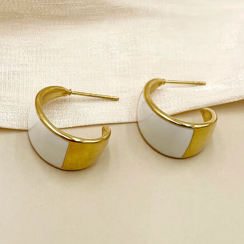 1 Pair Elegant Geometric Round Enamel 304 Stainless Steel 14K Gold Plated Drop Earrings