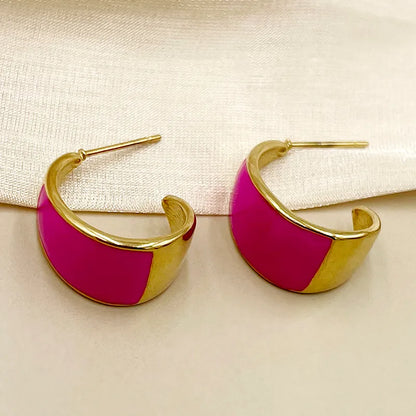 1 Pair Elegant Geometric Round Enamel 304 Stainless Steel 14K Gold Plated Drop Earrings