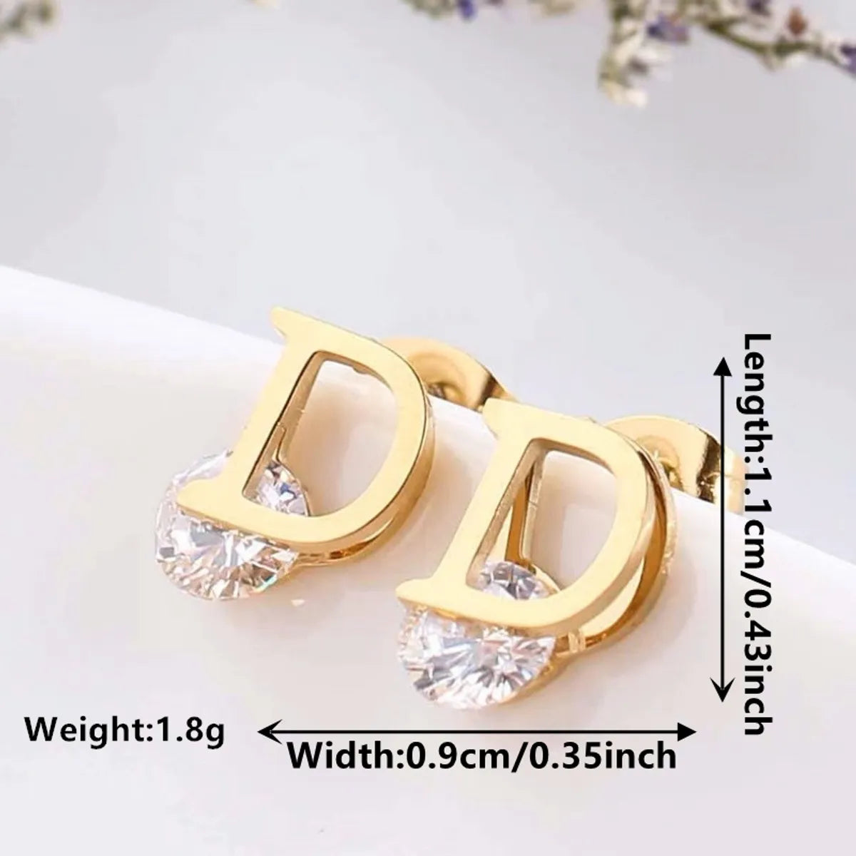 1 Pair Elegant Geometric Solid Color Hollow Out Inlay 304 Stainless Steel Rhinestones 18K Gold Plated Ear Studs