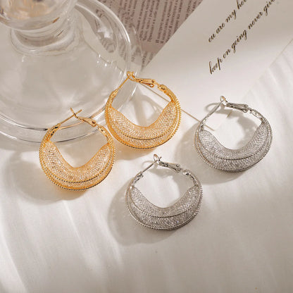 1 Pair Elegant Geometric Solid Color Plating Mesh Hollow Out Copper Hoop Earrings