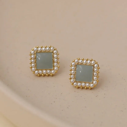 1 Pair Elegant Geometric Square Plating Copper 18K Gold Plated Ear Studs