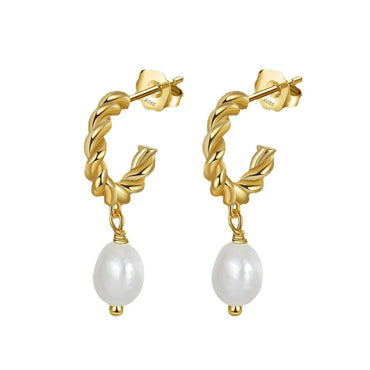 1 Pair Elegant Geometric Sterling Silver Inlay Freshwater Pearl 14k Gold Plated Drop Earrings