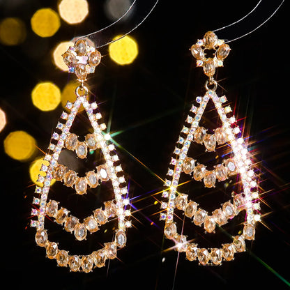 1 Pair Elegant Geometric Water Droplets Plating Inlay Alloy Rhinestones Zircon Drop Earrings