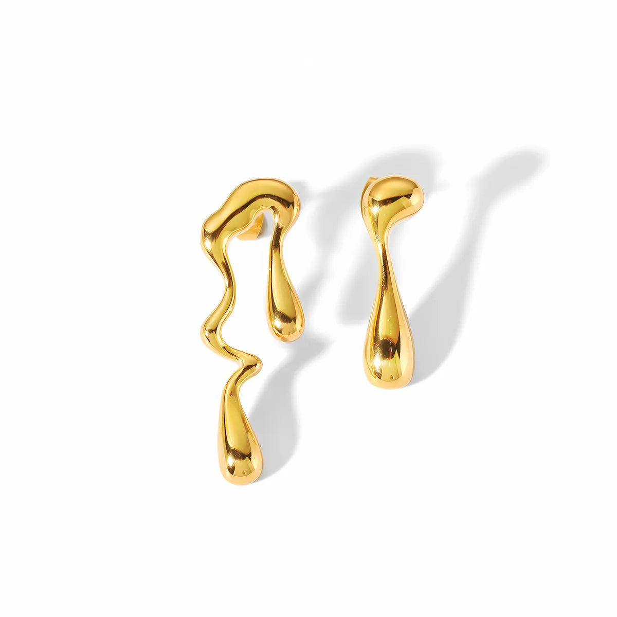 1 Pair Elegant Geometric Water Droplets Polishing Plating Stainless Steel 18k Gold Plated Ear Studs