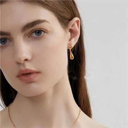 1 Pair Elegant Geometric Water Droplets Polishing Plating Stainless Steel 18k Gold Plated Ear Studs