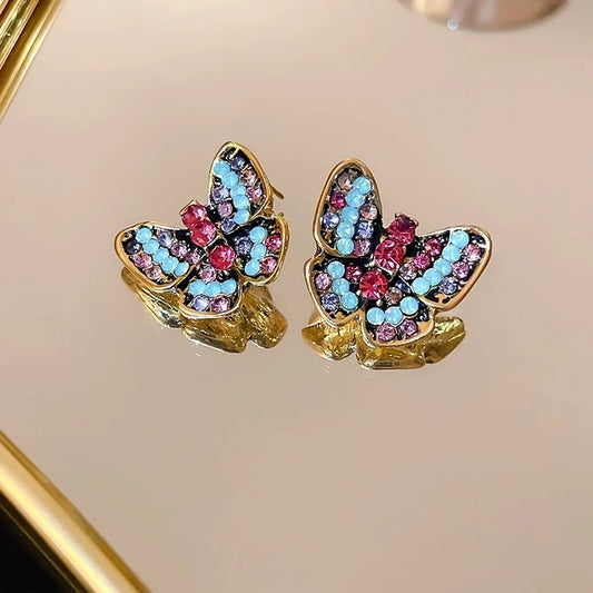 1 Pair Elegant Glam Butterfly Inlay Alloy Rhinestones Ear Studs