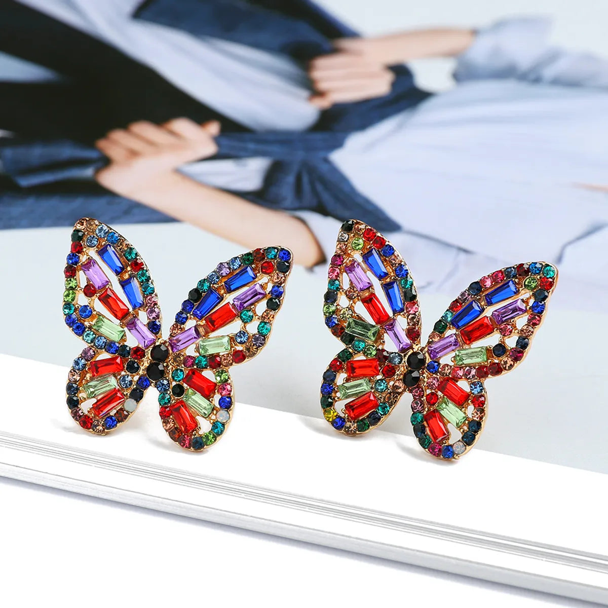 1 Pair Elegant Glam Butterfly Plating Inlay Alloy Rhinestones Ear Studs