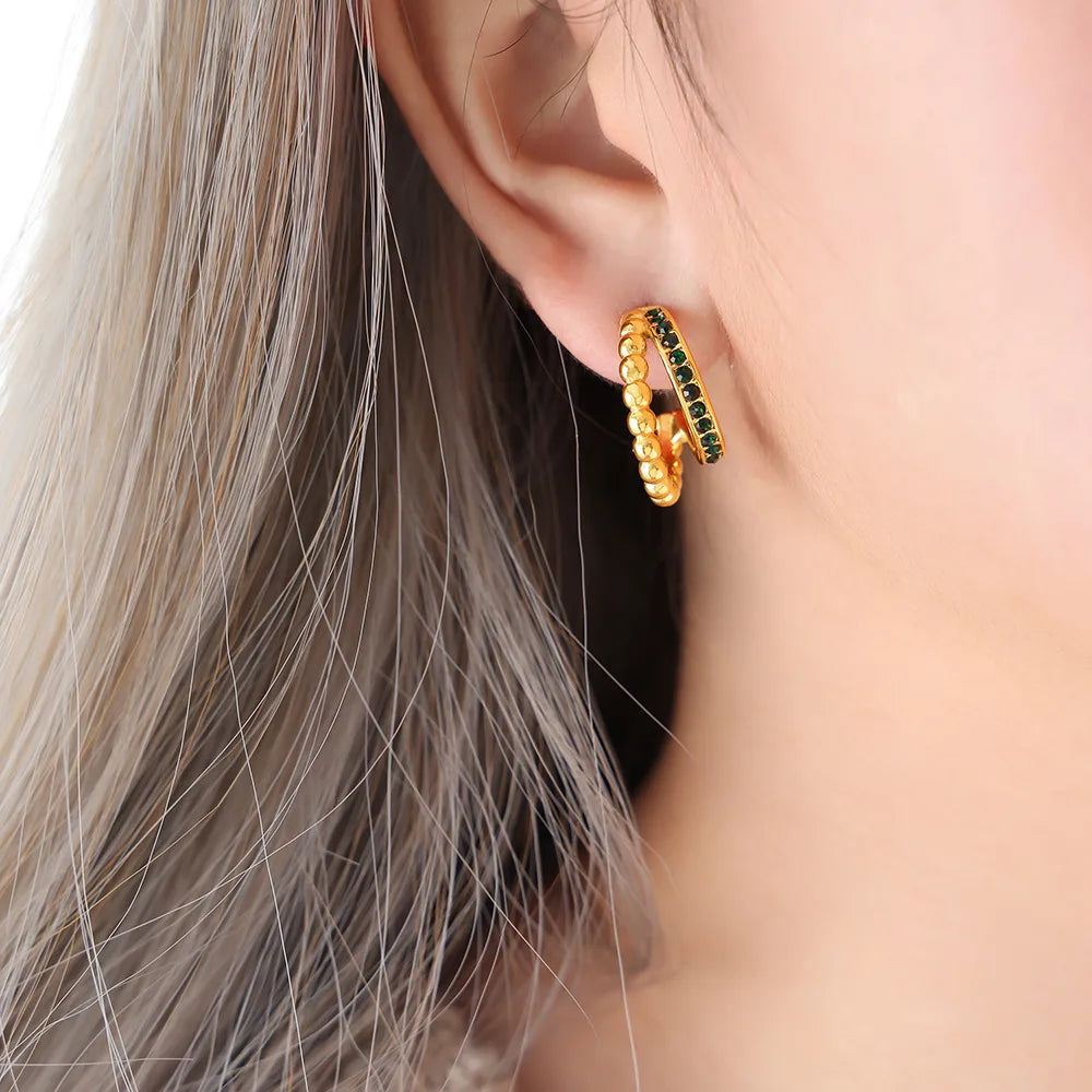 1 Pair Elegant Glam C Shape Plating Inlay Titanium Steel Rhinestones 18K Gold Plated Ear Studs