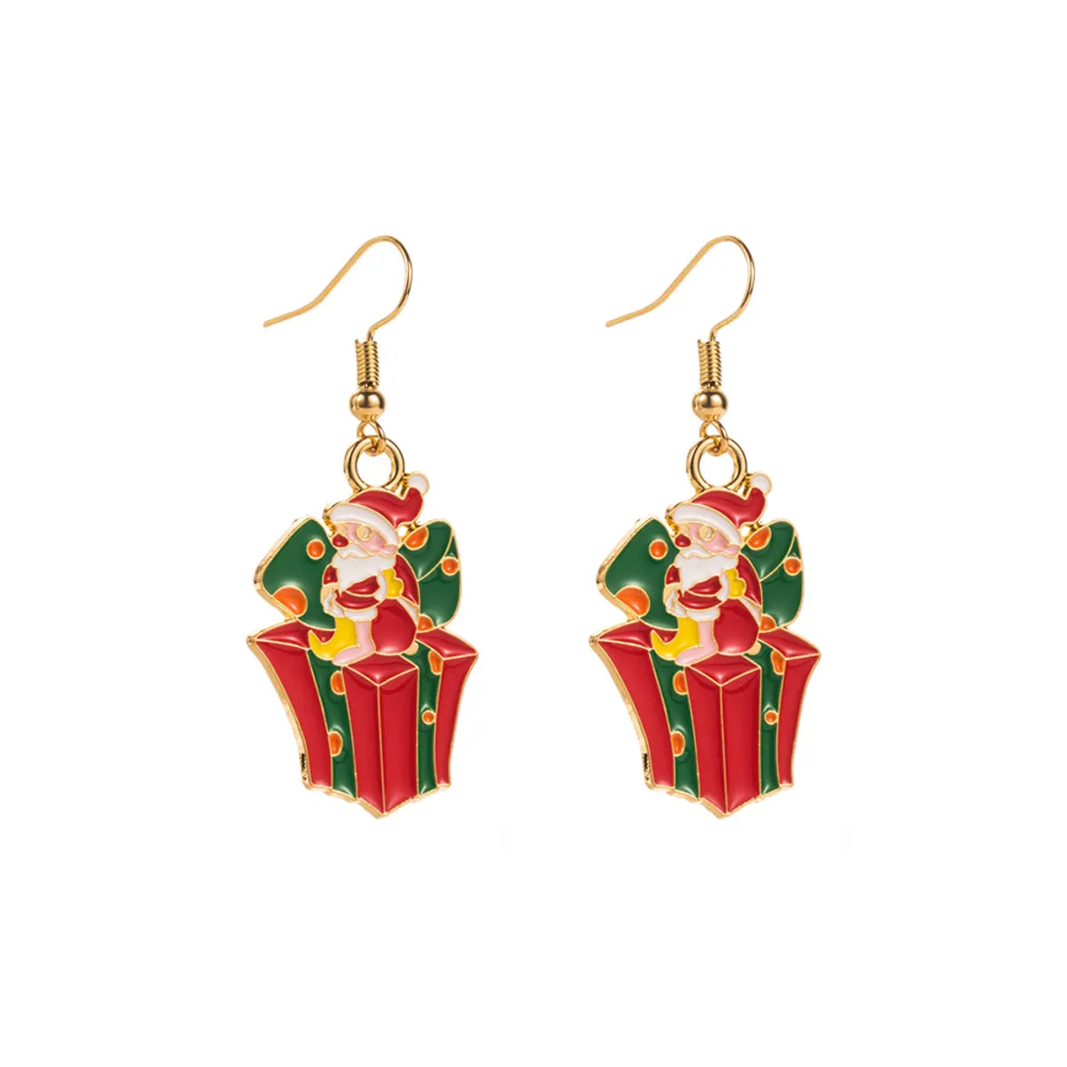 1 Pair Elegant Glam Christmas Christmas Tree Santa Claus Snowman Enamel Alloy Gold Plated Drop Earrings