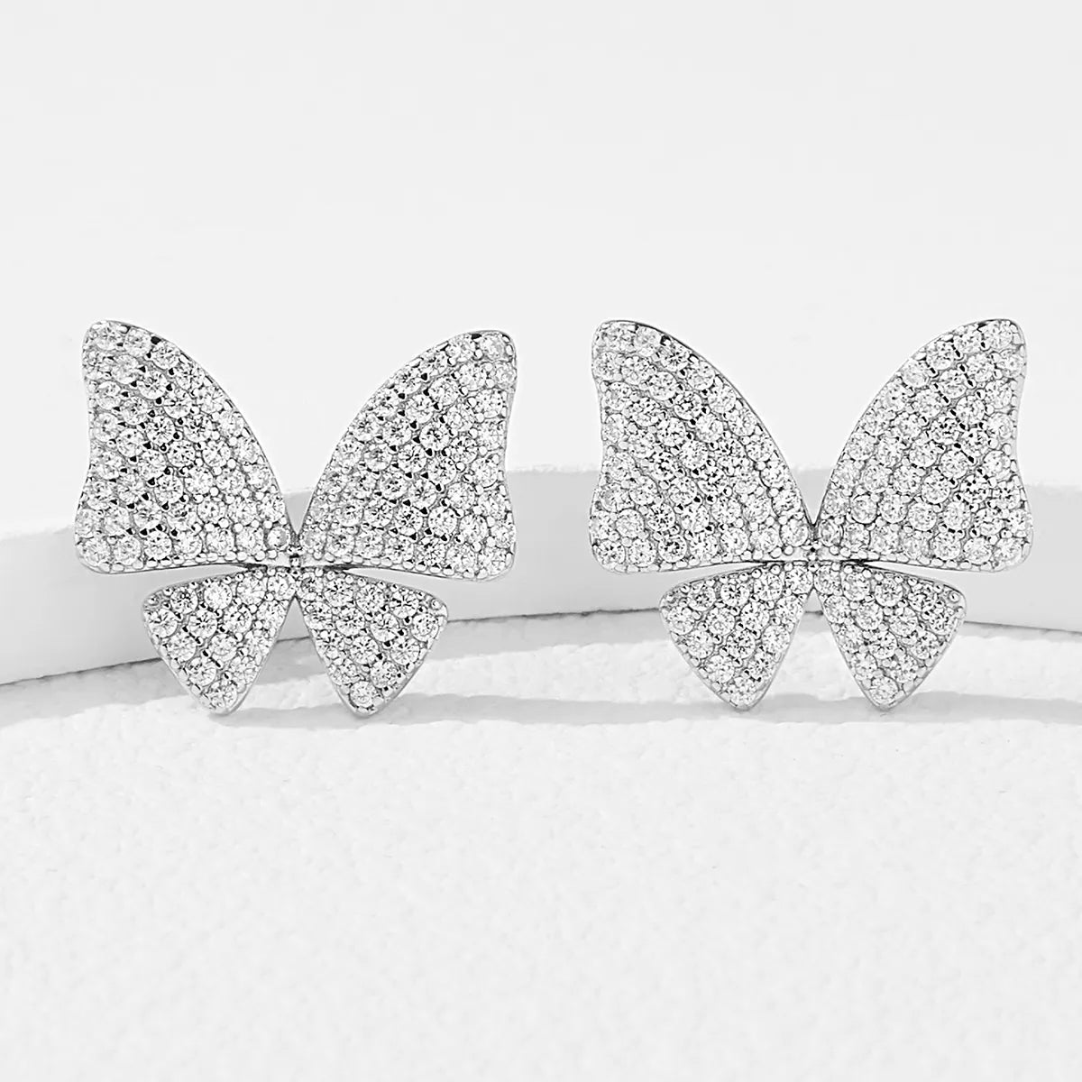 1 Pair Elegant Glam Classical Butterfly Plating Inlay Sterling Silver Artificial Zircon White Gold Plated Rhodium Plated Ear Studs