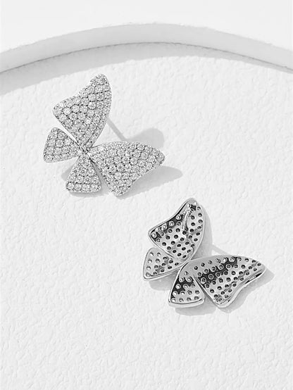 1 Pair Elegant Glam Classical Butterfly Plating Inlay Sterling Silver Artificial Zircon White Gold Plated Rhodium Plated Ear Studs