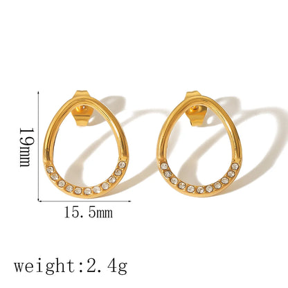 1 Pair Elegant Glam Crown Fish Tail Polishing Plating Inlay 304 Stainless Steel Zircon 18K Gold Plated Ear Studs