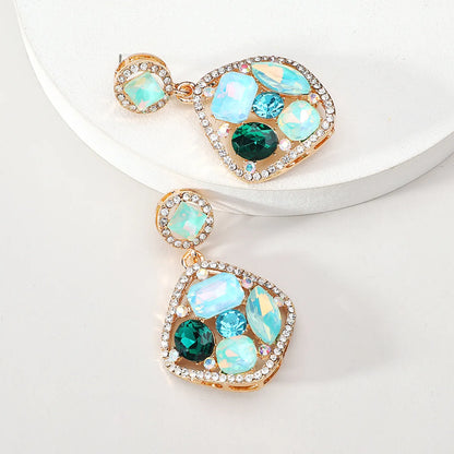 1 Pair Elegant Glam Flower Inlay Alloy Glass Drop Earrings