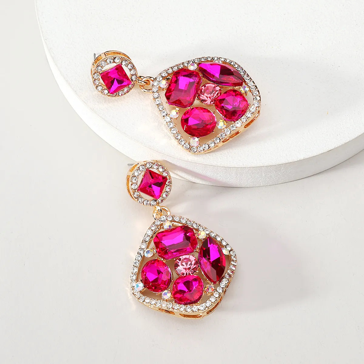 1 Pair Elegant Glam Flower Inlay Alloy Glass Drop Earrings