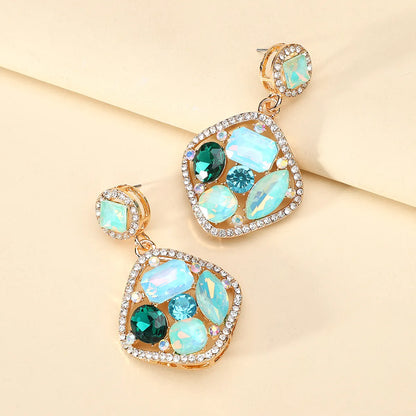 1 Pair Elegant Glam Flower Inlay Alloy Glass Drop Earrings