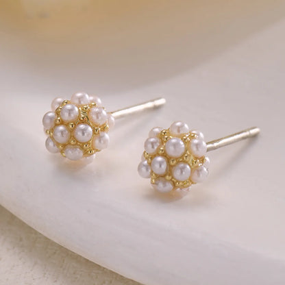 1 Pair Elegant Glam Flower Inlay Alloy Pearl Ear Studs