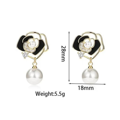 1 Pair Elegant Glam Flower Plating Inlay Alloy Artificial Gemstones Artificial Pearls Gold Plated Drop Earrings