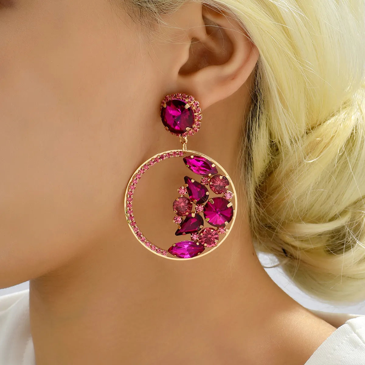 1 Pair Elegant Glam Formal Round Inlay Copper Alloy Rhinestones Drop Earrings