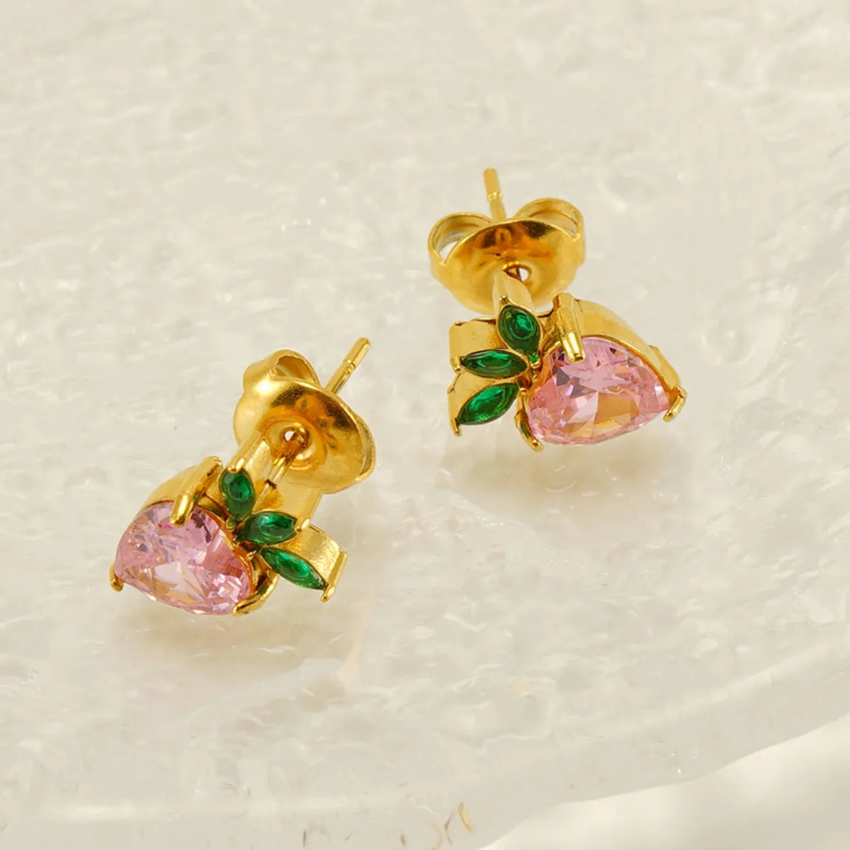 1 Pair Elegant Glam Fruit Pineapple Watermelon Plating Inlay Stainless Steel Zircon 18k Gold Plated Ear Studs