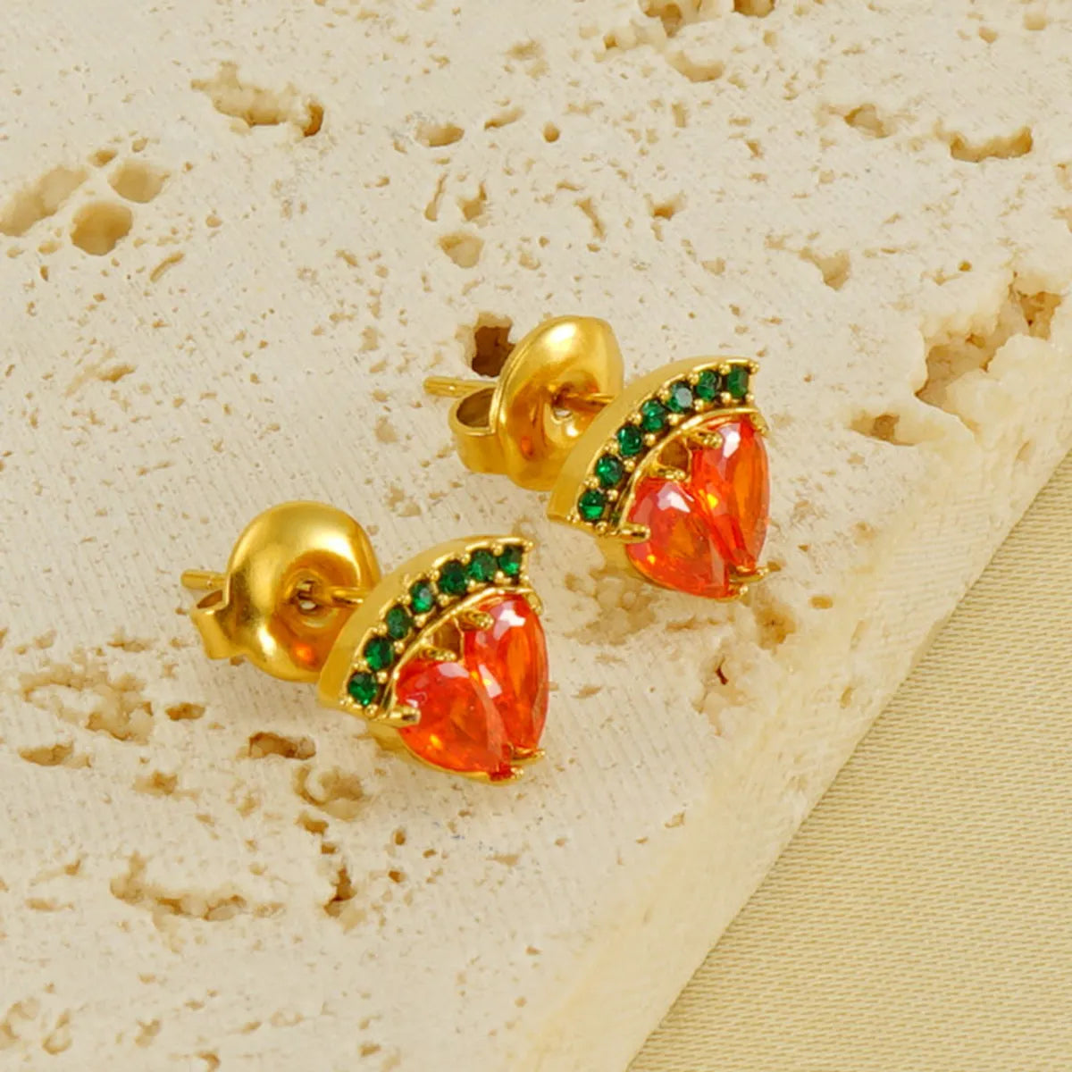 1 Pair Elegant Glam Fruit Pineapple Watermelon Plating Inlay Stainless Steel Zircon 18k Gold Plated Ear Studs