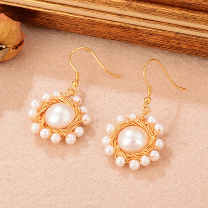 1 Pair Elegant Glam Geometric Plating Inlay Copper Artificial Pearls Zircon 18k Gold Plated Earrings