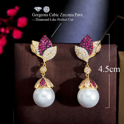 1 Pair Elegant Glam Geometric Plating Inlay Copper Artificial Pearls Zircon Rhodium Plated Silver Plated Drop Earrings