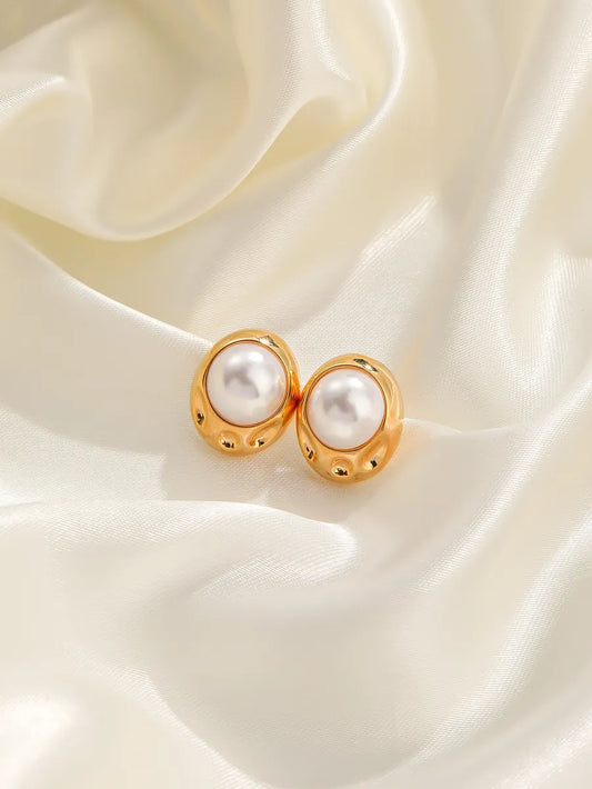 1 Pair Elegant Glam Geometric Plating Inlay Copper Freshwater Pearl 18k Gold Plated Ear Studs