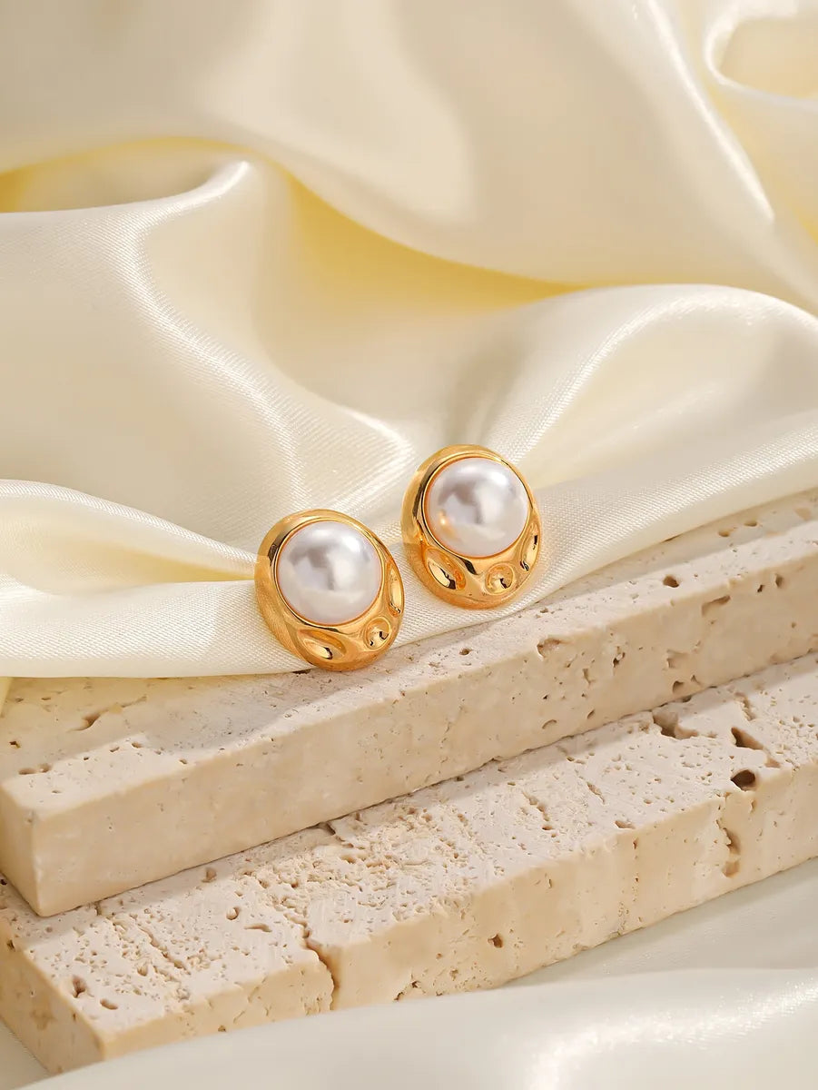 1 Pair Elegant Glam Geometric Plating Inlay Copper Freshwater Pearl 18k Gold Plated Ear Studs