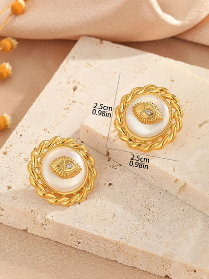 1 Pair Elegant Glam Geometric Plating Inlay Copper Freshwater Pearl 18k Gold Plated Ear Studs