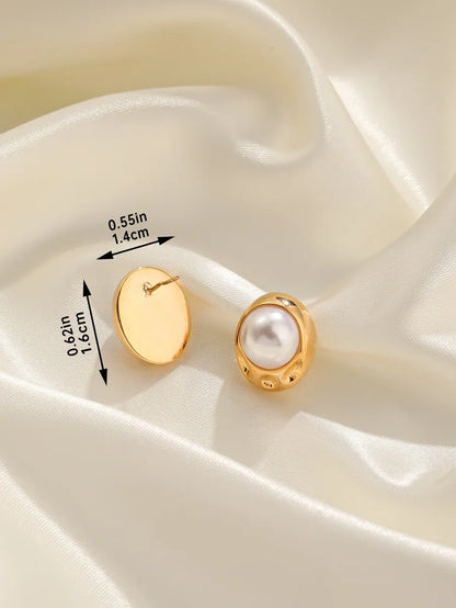 1 Pair Elegant Glam Geometric Plating Inlay Copper Freshwater Pearl 18k Gold Plated Ear Studs