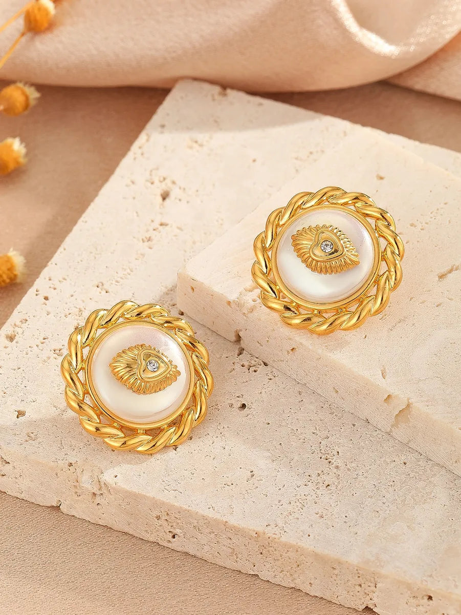 1 Pair Elegant Glam Geometric Plating Inlay Copper Freshwater Pearl 18k Gold Plated Ear Studs