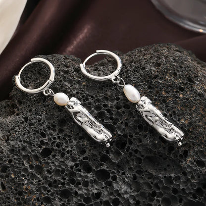 1 Pair Elegant Glam Geometric Plating Inlay Copper Freshwater Pearl Silver Plated Drop Earrings