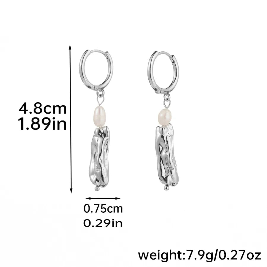 1 Pair Elegant Glam Geometric Plating Inlay Copper Freshwater Pearl Silver Plated Drop Earrings