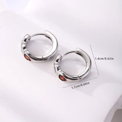 1 Pair Elegant Glam Heart Shape Copper Zircon Silver Plated Hoop Earrings