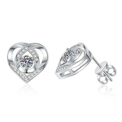 1 Pair Elegant Glam Heart Shape Inlay Sterling Silver Zircon White Gold Plated Ear Studs