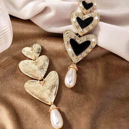 1 Pair Elegant Glam Heart Shape Plating Inlay Ferroalloy Rhinestones 14k Gold Plated Drop Earrings